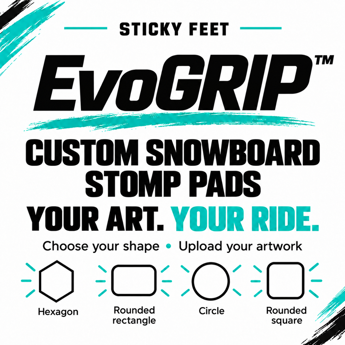 Choose a stomp-pad shape and upload your artwork. Point-up hexagon shown.