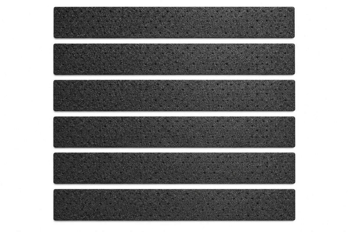 Six black EvoGRIP All Purpose grip tape strips, each 2 by 9 inches