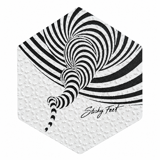 Vortex snowboard stomp pad with black and white spiral design on a white background